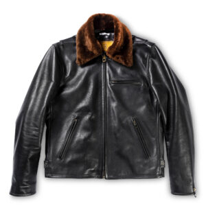 “Varenne” Fur Collar Black Leather Jacket