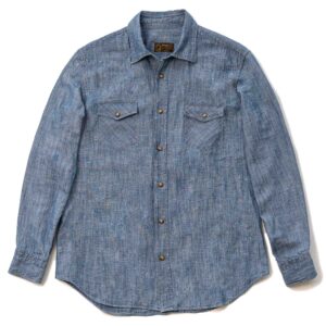 "Gonzo" Light Blue Chambray Linen Western Shirt