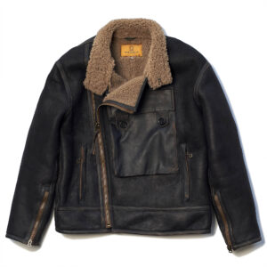 “Swedish” Vintage Black Motorcycle Shearling Jacket
